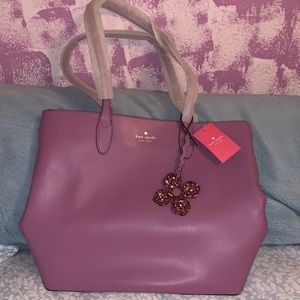NWT Kate Spade Lilac Leather Tote Bag with Flower Key Fob